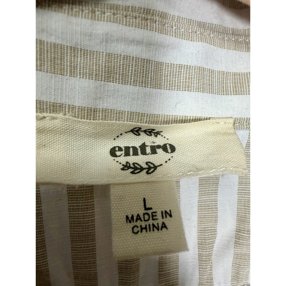 Entro Out For Fun Sand Striped Pleated Ruffle Shirt Dress Women's Size Large - Picture 6 of 14